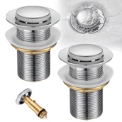 Korki do umywalek - L0VHAUS Zestaw 2 Korek do Umywalki Chromowany, Korek umywalkowy clic clac ze stali nierdzewnej bez przelewu, korek do umywalki łazienkowej, G1-1/4 - miniaturka - grafika 1