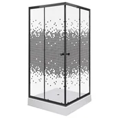 Kabiny prysznicowe - KERRA Kabina natryskowa 80×80×195 cm / 4 mm z brodzikiem, szyba transparentna z dekorem , czarna Pixel SQ BL - miniaturka - grafika 1