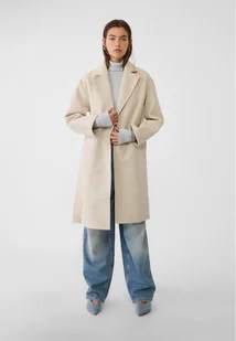 Stradivarius Płaszcz z paskiem z miękkiej tkaniny soft touch Ecru XS - Płaszcze damskie - miniaturka - grafika 1