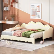 Sofy i kanapy - Flieks łóżko dziecięce sofa rozkładana 90x190cm/180x190cm, łóżko tapicerowane z wysuwanym łóżkiem, sofa rozkładana łóżko jednoosobowe łóżko dwuosobowe łóżko gościnne, PU, beżowy - miniaturka - grafika 1