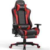 Fotele gamingowe - GTPLAYER Gaming Chair "World limited edition 890MF opatentowany fotel do gier z głośnikiem Bluetooth", fotel biurowy z poduszką lędźwiową i szyjną, wysuwany podnóżek, ergonomiczny fotel do biurka czerwony - miniaturka - grafika 1