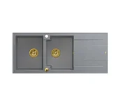 Zlewozmywaki - Quadron HQE11650U5_PVDG1_P2O Evan 121 silver stone - szary/złoty - granitowy - wpuszczany w blat - ociekacz - miniaturka - grafika 1