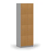 Szafki biurowe - Drewniana szafka skrytkowa, 8 schowków, zamek cylindryczny, szary/buk - miniaturka - grafika 1