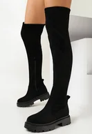 Kozaki damskie - Czarne Dopasowane Kozaki za Kolano na Platformie Amante - miniaturka - grafika 1