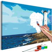 Malowanie po numerach - Obraz do samodzielnego malowania - Latarnia morska z wiatrakiem (rozmiar 60x40) - miniaturka - grafika 1