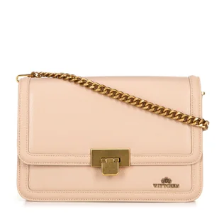 Skórzana torebka crossbody z łańcuszkiem beżowa - Torebki damskie - miniaturka - grafika 1
