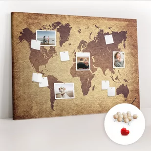 Wielka Tablica Korkowa 100x140 cm z grafiką - Stara mapa świata + Drewniane Pinezki - Tablice i flipcharty - miniaturka - grafika 1