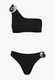Czarne Bikini z Asymetrycznym Topem i Figami z Kwiatową Aplikacją Rivannie - Stroje kąpielowe - miniaturka - grafika 1