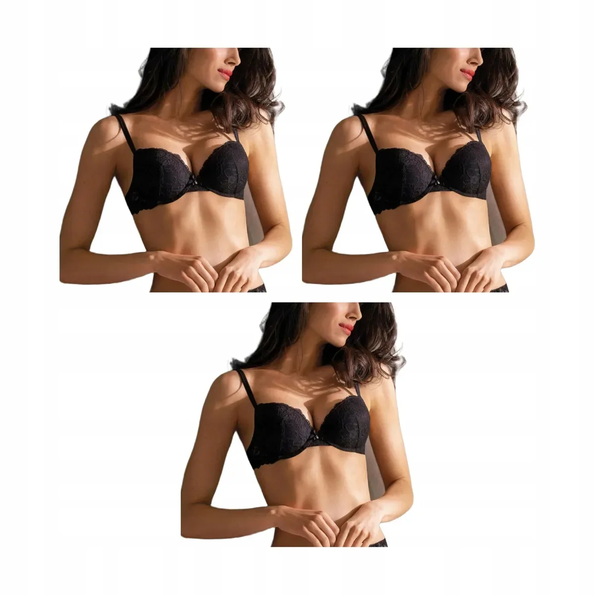 3-PAK Biustonosz push-up koronkowy z fiszbinami Sielei Allure czarny 75C