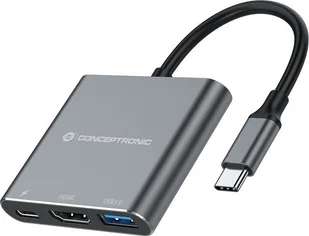 Adapter AV Conceptronic CONCEPTRONIC Dock USB-C->HDMI,USB3.0,PD 0.25m gr - Złącza, przejściówki, adaptery - miniaturka - grafika 1