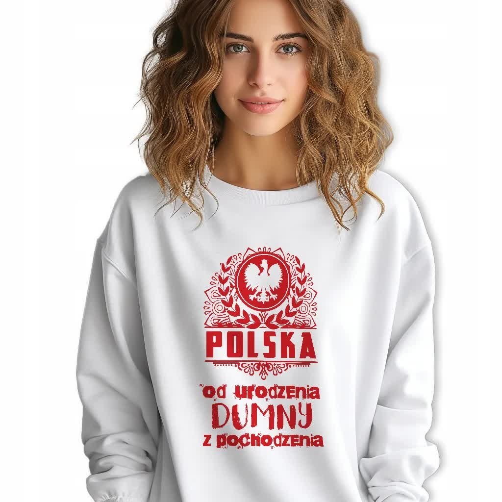 Bluza Dresowa Damska Biała POLSKA DUMNY Z POCHODZENIA Patriotyzm Wzory S