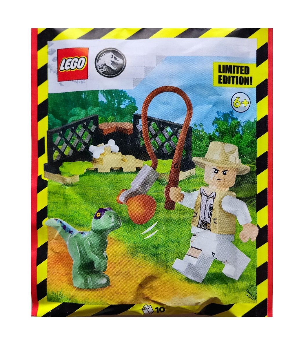 Zestaw LEGO Jurassic World – Robert Muldoon with Raptor and Enclosure #122409 polybag klocki foilpack