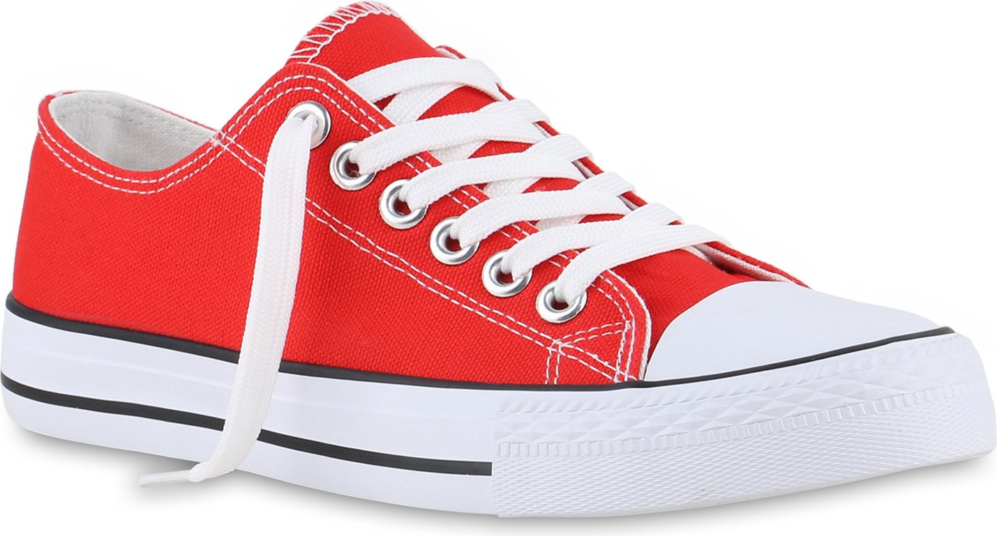 VAN HILL Damskie Trampki Niskie Sznurowane Wygodne Materiałowe Buty Casualowe 841314, Kolor: Czerwony, Rozmiar: 44