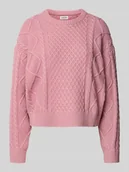 Swetry damskie - Sweter z dzianiny z fakturowanym wzorem i okrągłym dekoltem - miniaturka - grafika 1