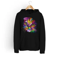 Bluzy damskie - Bluza damska z kapturem kolorowy kot-M - miniaturka - grafika 1