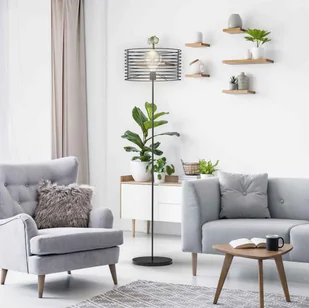 Lampa podłogowa czarna industrialna FORNOSA LOFT - Lampy stojące - miniaturka - grafika 1