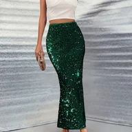 Spódnice - TEMU Elegancki, brokatowy spódniczka w kształcie morskiej, 100% poliestrowa tkanina z dzianiny, jednokolorowy z kontrastowymi brokatowymi detalami, - miniaturka - grafika 1