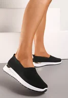 Trampki damskie - Czarne Tenisówki Elastyczne z Metaliczną Wstawką na Zapiętku Jestella - miniaturka - grafika 1