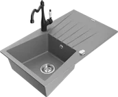 Zlewozmywaki z baterią - Mexen Cesar zlewozmywak granitowy 1-komorowy z ociekaczem i baterią kuchenną Carla, szary - 6514-71-670700-70 - miniaturka - grafika 1
