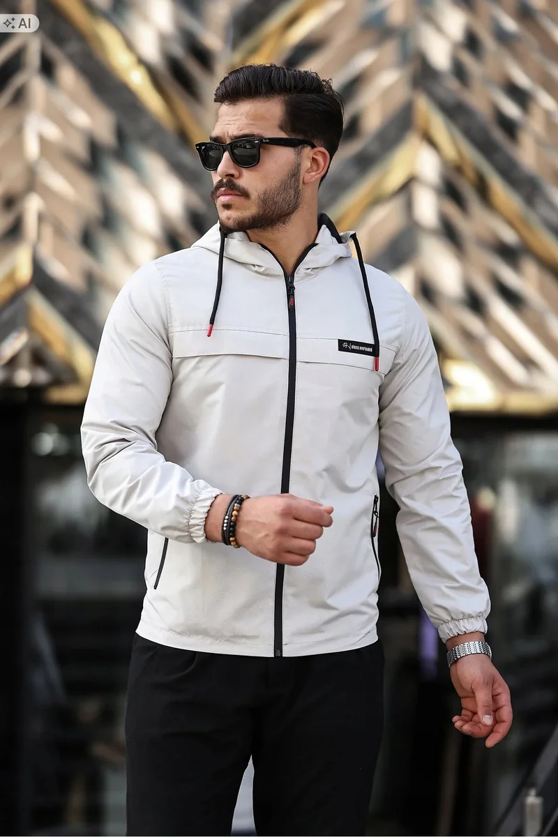 MĘSKA KURTKA LEKKA Z KAPTUREM W STYLU MINIMALISTYCZNYM M 5IA