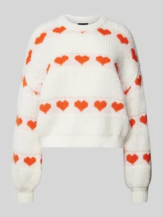 Sweter z dzianiny o kroju regular fit z wzorem dzianinowym w kształcie serca model ‘NOVE’ - Swetry damskie - miniaturka - grafika 1