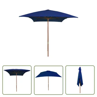 The Living Store Parasol ogrodowy na drewnianym słupku - niebieski - 200x300 cm - Parasol Ogrodowy - Parasole ogrodowe - miniaturka - grafika 1
