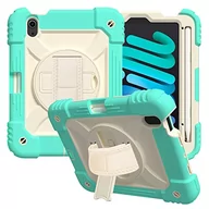 Etui do tabletów - Etui na iPad Mini 6 (8,3" model 2021) z uchwytem na długopis, odporne na uderzenia, wytrzymałe etui z uchwytem na długopis, obracany o 360°, pasek na ramię (miętowo-zielony) - miniaturka - grafika 1