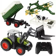 Zabawki zdalnie sterowane - Traktor zdalnie sterowany z przyczepą + zgrabiarka - miniaturka - grafika 1