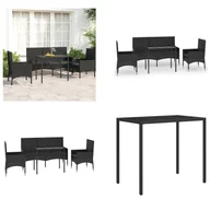Meble ogrodowe - vidaXL 4-częściowy zestaw wypoczynkowy do ogrodu z poduszkami z czarnego polirattanu - Zestaw wypoczynkowy do ogrodu - Zestawy wypoczynkowe do ogrodu - Zestaw wypoczynkowy na zewnątrz - Zestaw wypoczynkowy na taras - miniaturka - grafika 1