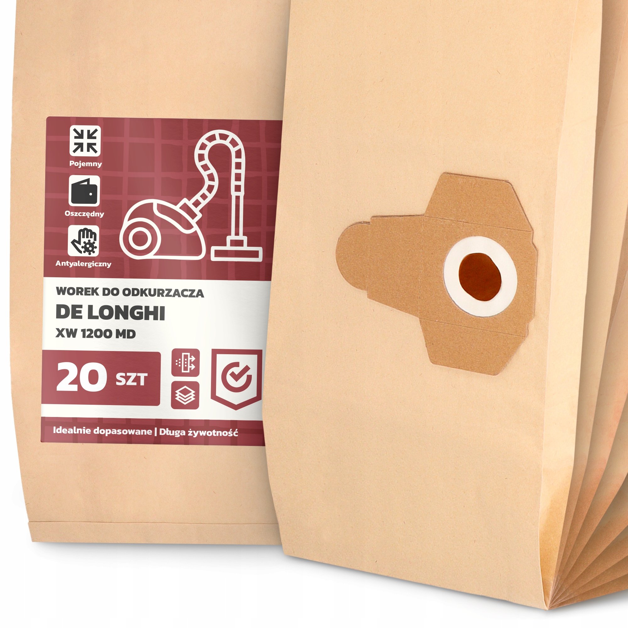20x Worek do Odkurzacza de Longhi Xw 1200 MD Papierowy Duży Mocny Worki 2A