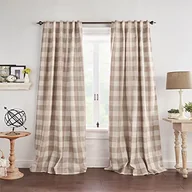Zasłony - Elrene Home Fashions Grainger Buffalo zasłona zaciemniająca w kratkę, 132 cm x 95 cm (1, len - miniaturka - grafika 1