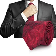 Krawaty i muchy męskie - Elegancki KRAWAT Męski Klasyczny BORDOWY Kwiatowy M.58 Pako Jeans - miniaturka - grafika 1