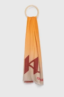 Apaszki i szaliki damskie - Karl Lagerfeld szal z domieszką jedwabiu kolor pomarańczowy wzorzysta - grafika 1