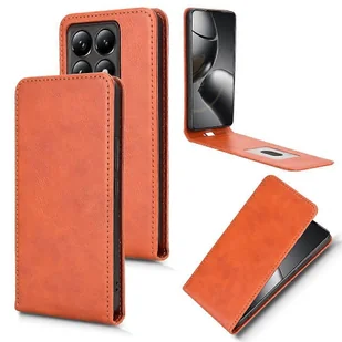 Pionowe skórzane etui na telefon z klapką do Xiaomi 14T Brown - Etui i futerały do telefonów - miniaturka - grafika 1