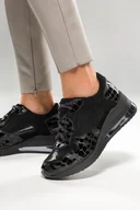 Sneakersy damskie - Czarne sneakersy skórzane damskie na koturnie buty sportowe sznurowane PRODUKT POLSKI Casu 07550-1910-39 - miniaturka - grafika 1