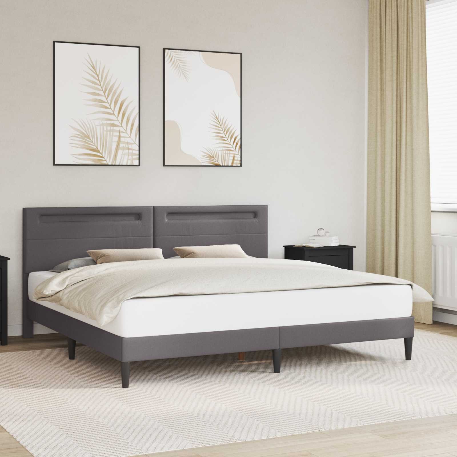 vidaXL vidaXL Ramka łóżka z paskami LED Szary 180 x 200 cm Ekoskóra