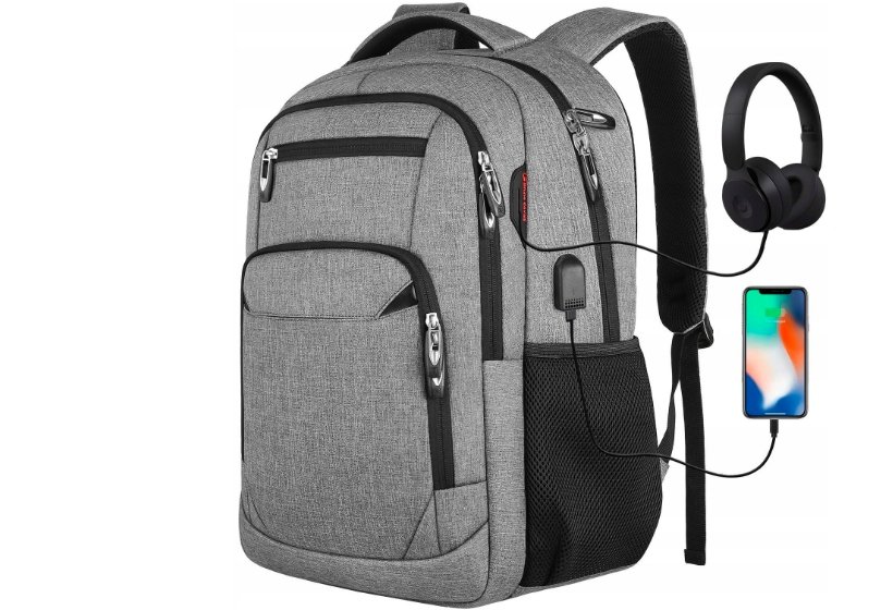 Baigio Duży Plecak sportowy szary przyłącze Usb na laptopa 15,6