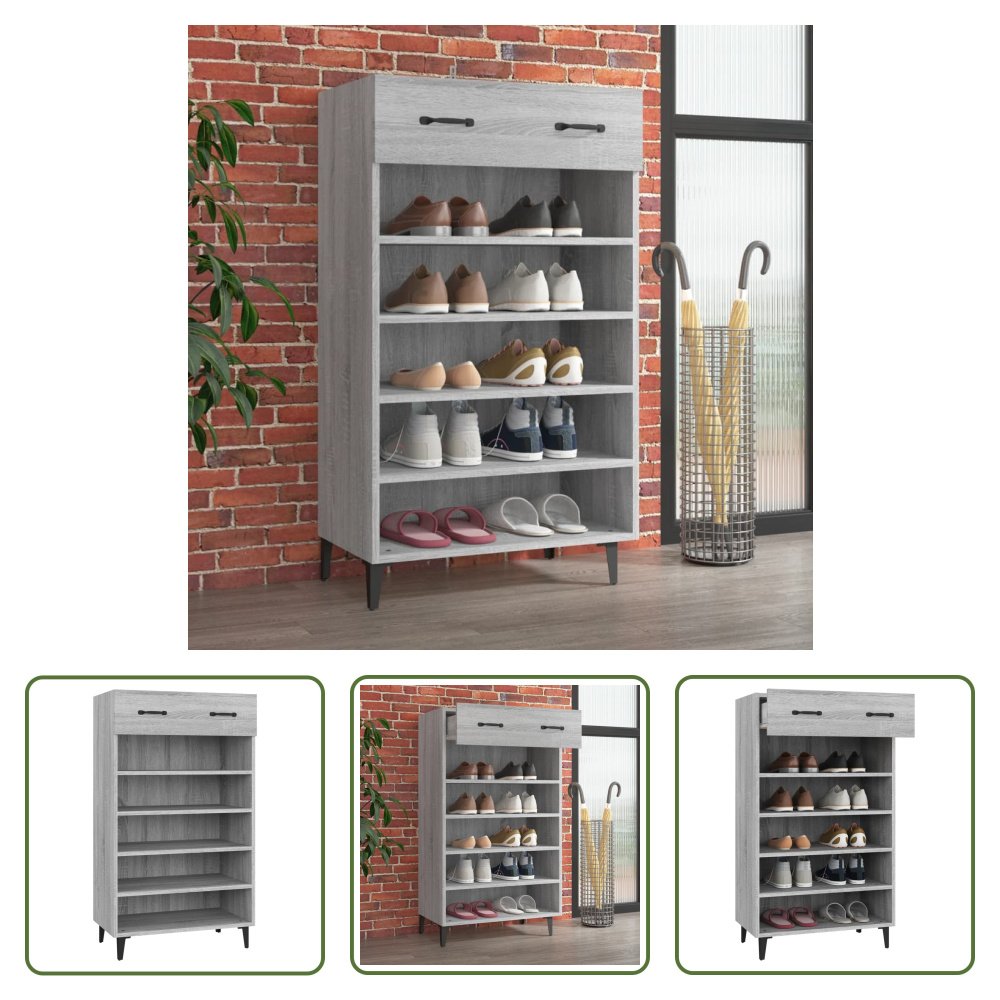 The Living Store Szafka na buty szara Sonoma 60x35x105 cm Materiał drewnopochodny
