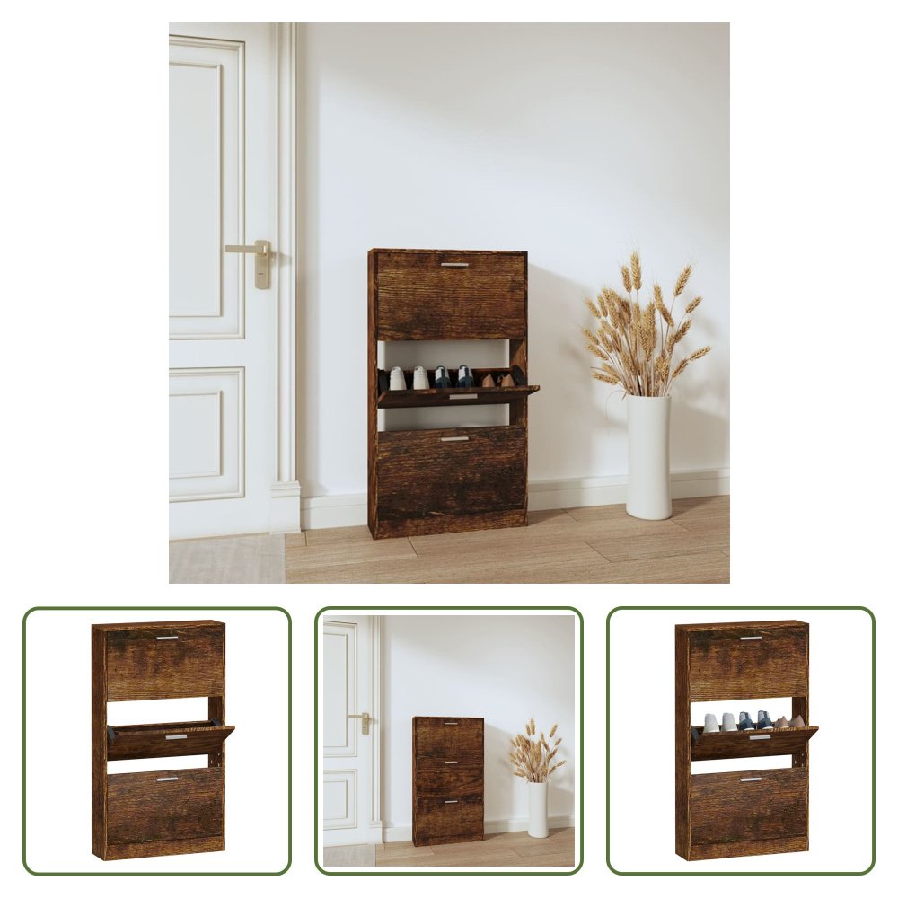 The Living Store Szafka na buty dąb wędzony 59x17x108 cm Materiał drewnopochodny