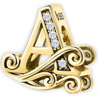 Wisiorki - Charms ZŁOTY z Literką POZŁACANY 585 Cyrkonie Inicjał Litera A SREBRO 925 - miniaturka - grafika 1