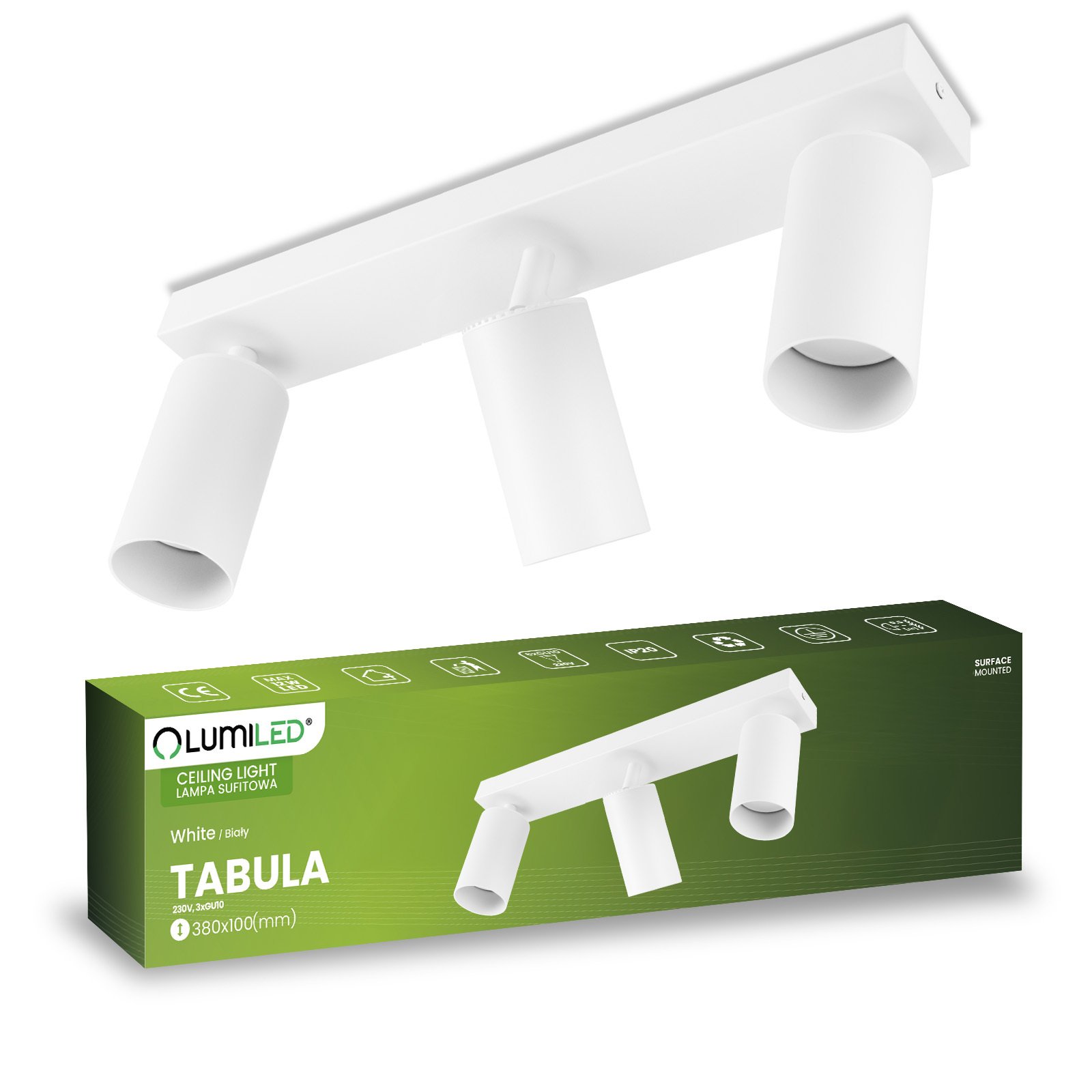 Lumiled, lampa sufitowa, reflektor, 3 światła, lampa sufitowa, lampa wewnętrzna, obrotowy, obrotowy, biały, okrągły, GU10, gniazdo 230V