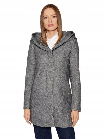 ONLY PŁASZCZ CIEMNOSZARY Z DŁUGIM RĘKAWEM DAMSKI Z KAPTUREM M JPA