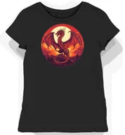 Koszulki i topy damskie - Koszulka damska czarna z motywem czerwonego smoka L - miniaturka - grafika 1