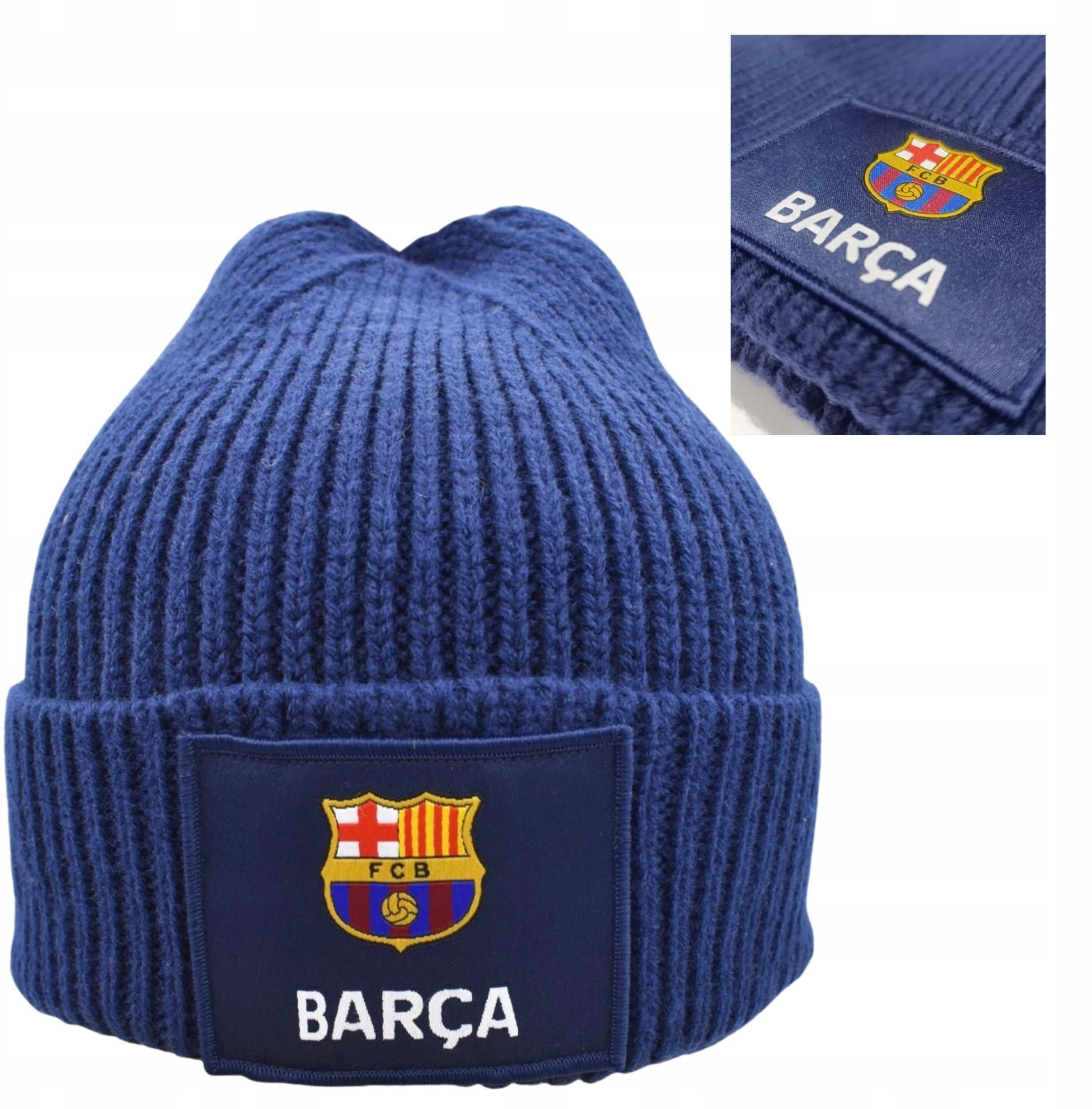 Czapka Zimowa Dla Dorosłych FC Barcelona Herb Logo Barca Beanie Niebieska