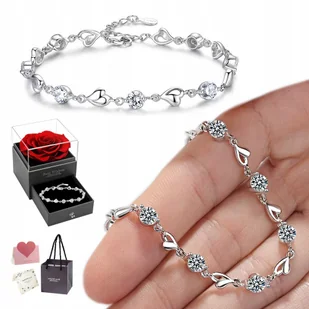 BRANSOLETKA Srebrna Damska DIAMENTOWANA Srebro 925 Włoska Serce CYRKONIA - Bransoletki - miniaturka - grafika 1