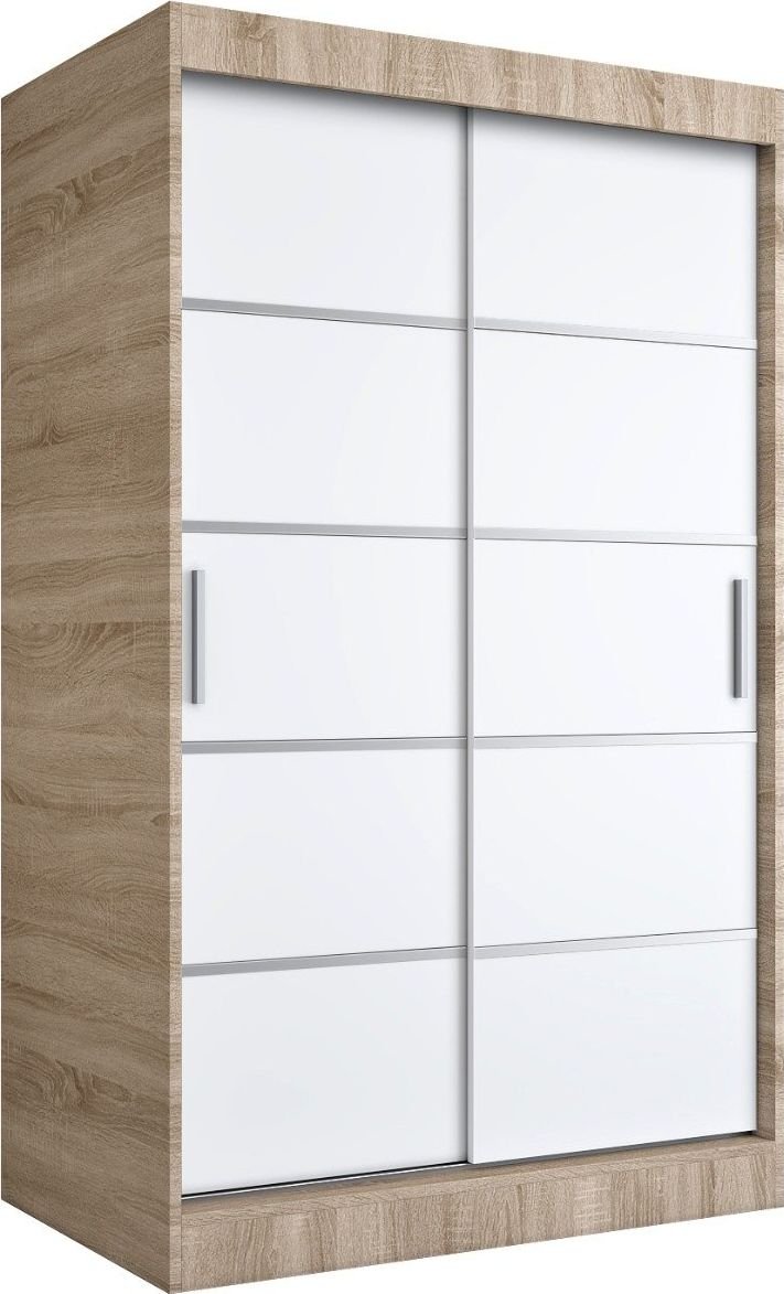 MKPOL Szafa przesuwna MODUO COMFORT 120 dąb sonoma/biała mat z listwami