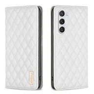 Etui i futerały do telefonów - Diamond Lattice Magnetyczne skórzane etui na telefon z klapką Biały For Samsung Galaxy S24 5G - miniaturka - grafika 1