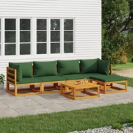 Meble ogrodowe - 6-cz. ogrodowy zestaw wypoczynkowy, zielone poduszki, drewno vidaXL - miniaturka - grafika 1