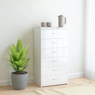 Komody - vidaXL Komoda z 7 szufladami, wysoki połysk, biała, 50 x 34 x 96 cm - miniaturka - grafika 1