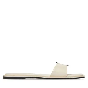Klapki Calvin Klein Flat Slide W/Ck Hw Big - Lth HW0HW02482 Écru - Klapki i japonki damskie - miniaturka - grafika 1